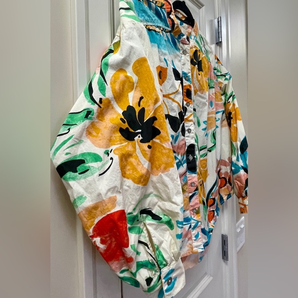 Anthropologie Oversized Floral Button-Down Blouse XS | 100% Cotton - Picture 4 of 9
